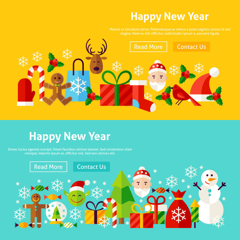 黄色和浅蓝色的圣诞矢量海报设计