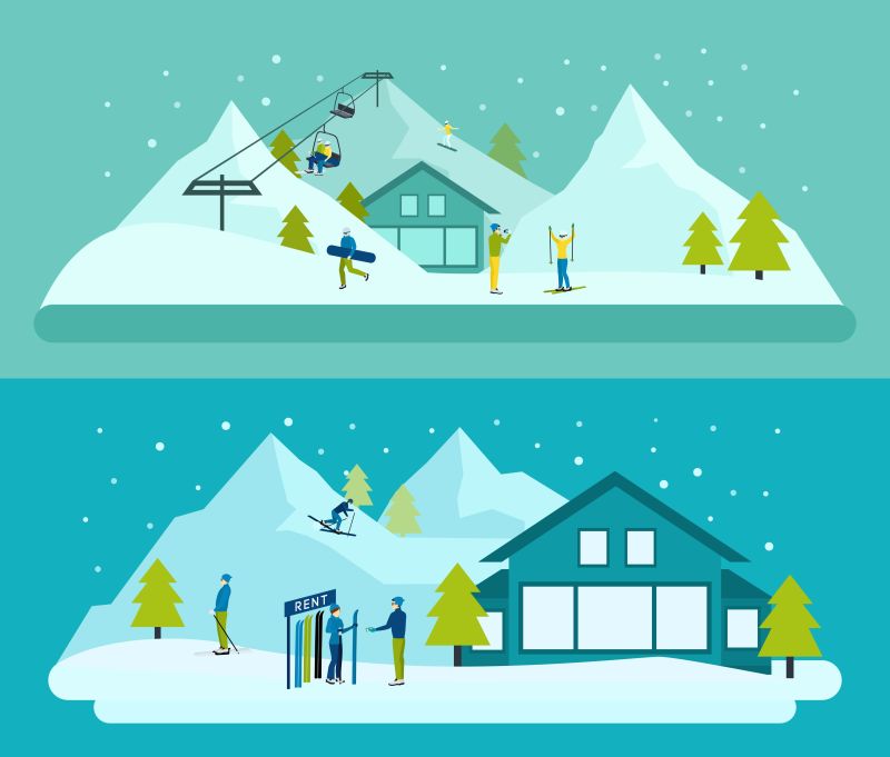 抽象矢量创意冬季滑雪场插图