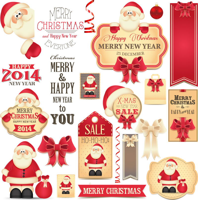 各种卡通圣诞销售标签设计矢量插图