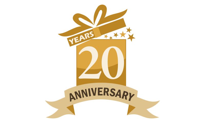 20年礼品盒丝带矢量周年纪念徽章