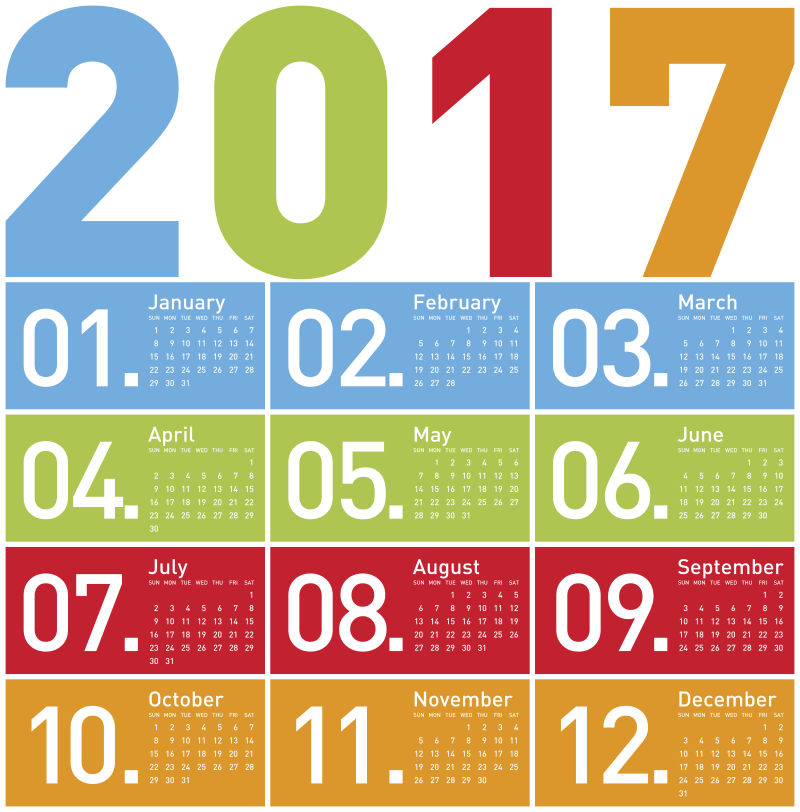 矢量2017年度彩色日历