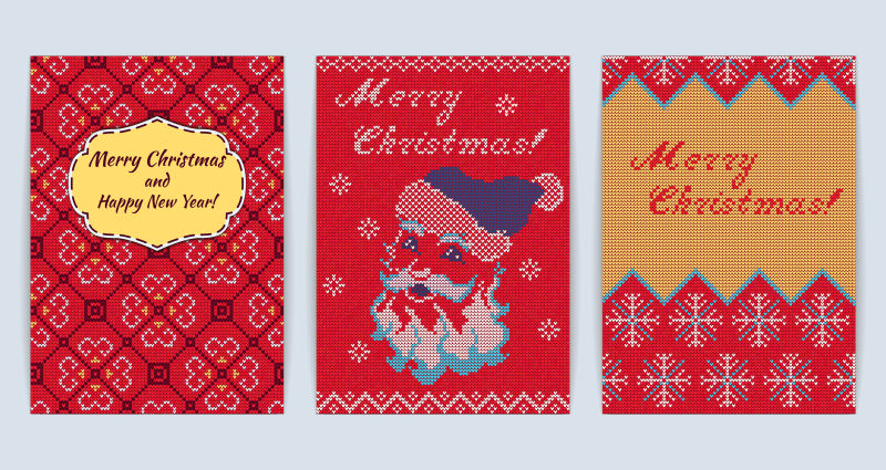 矢量圣诞节红色针织纹理贺卡设计