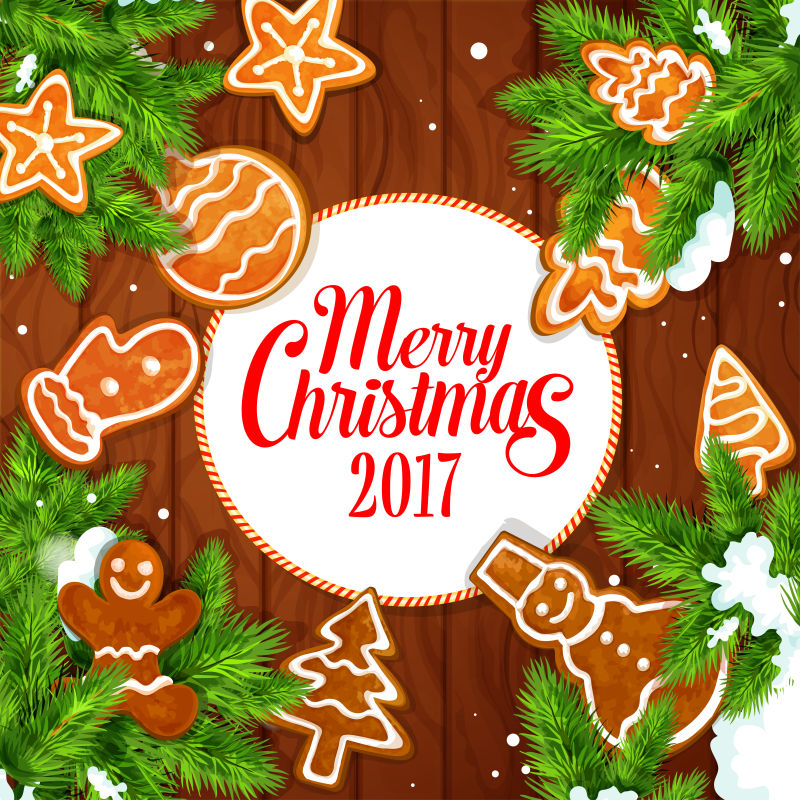 圣诞2017姜饼装饰海报矢量