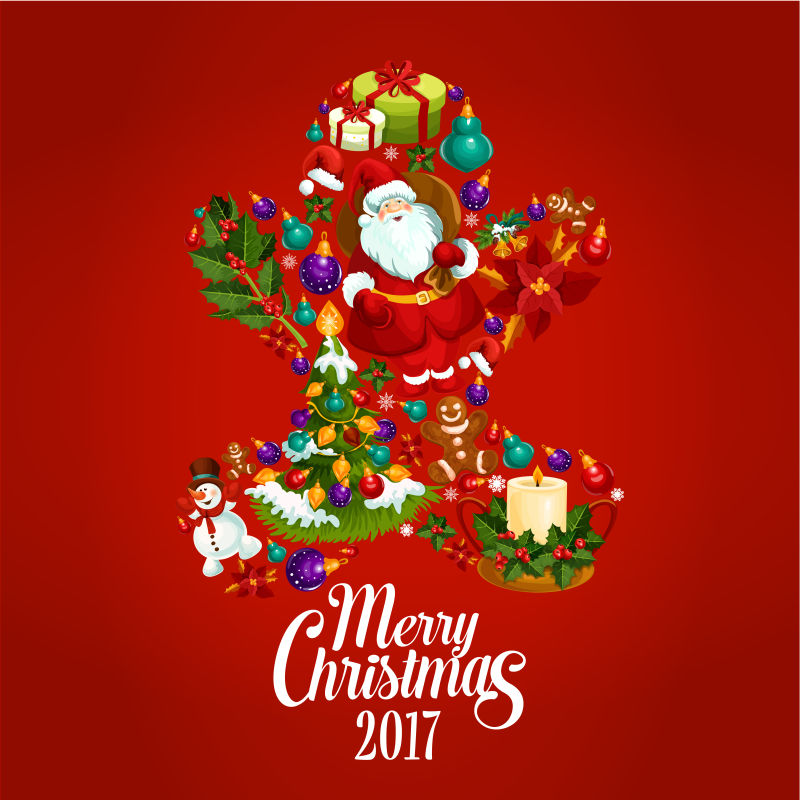 红色背景创意2017圣诞快乐海报矢量