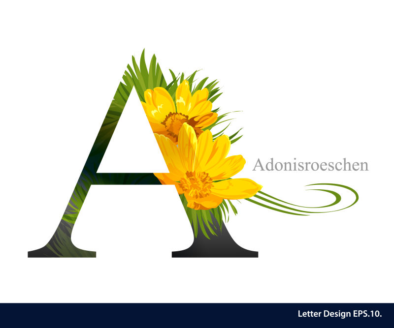 黄色花朵和字母矢量插图