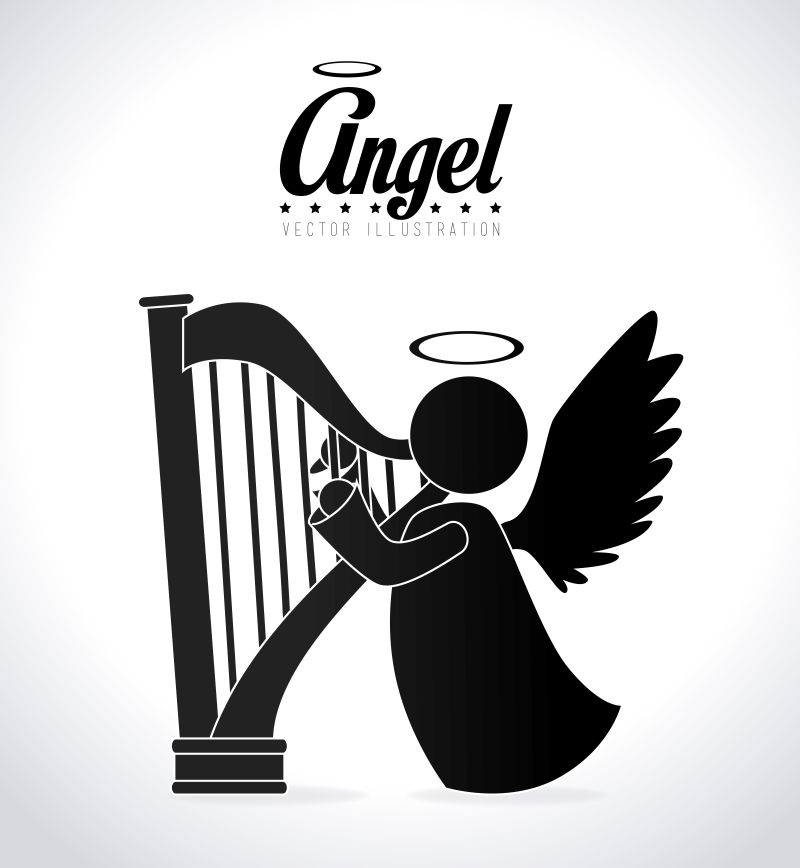 弹奏竖琴的天使矢量插图