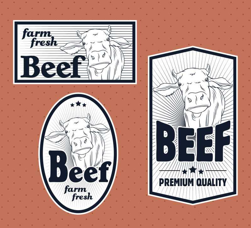 新鲜牛肉标签矢量