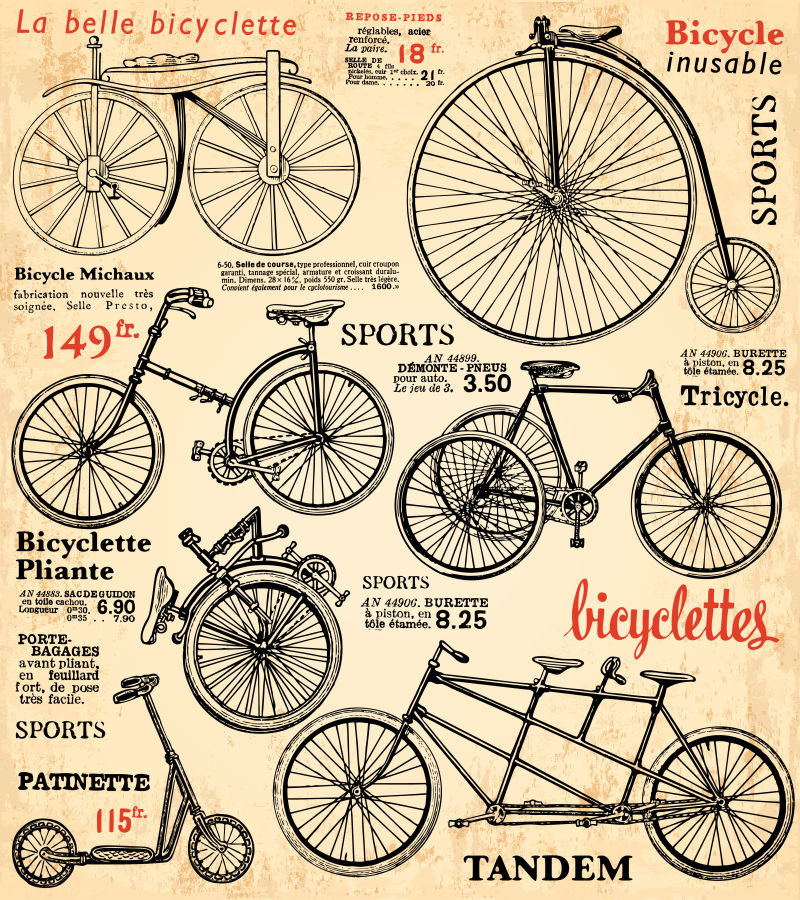 抽象复古风格的自行车矢量