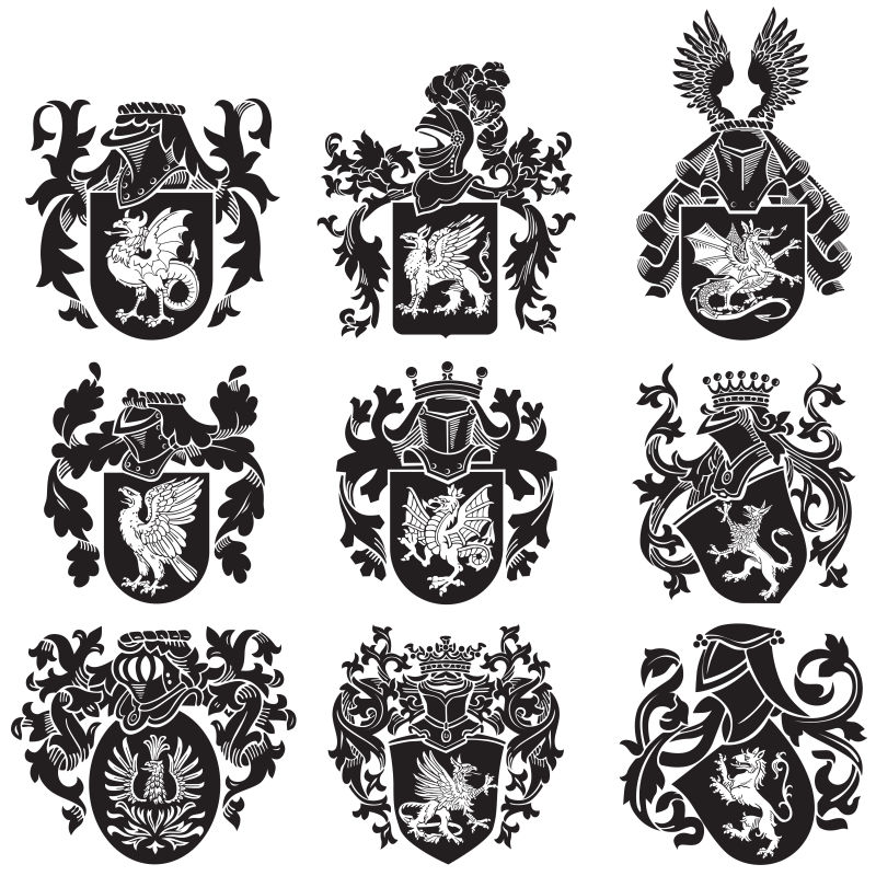 矢量的中世纪贵族徽章设计