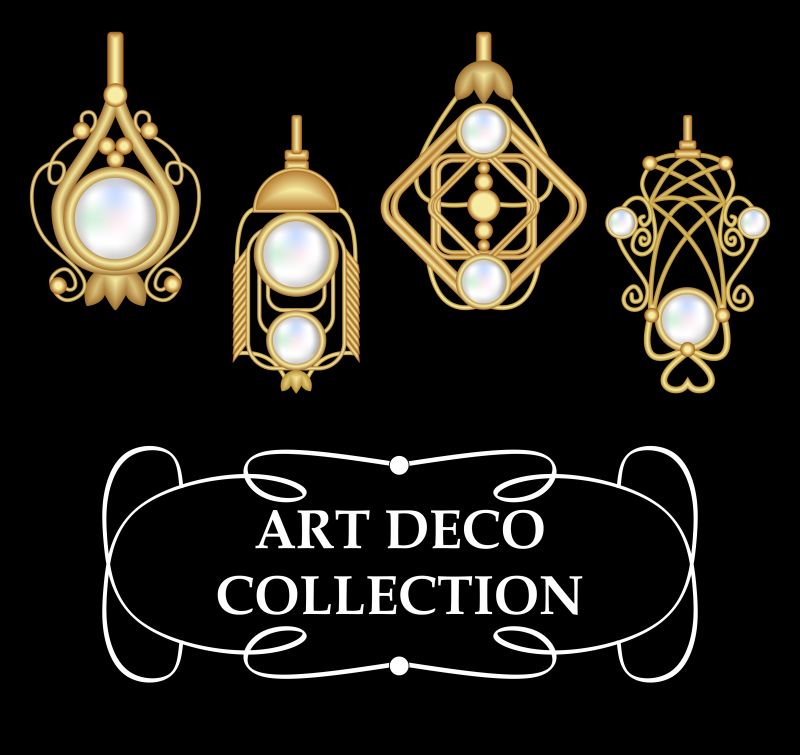 典雅的矢量黄金耳环收藏珍珠装饰艺术