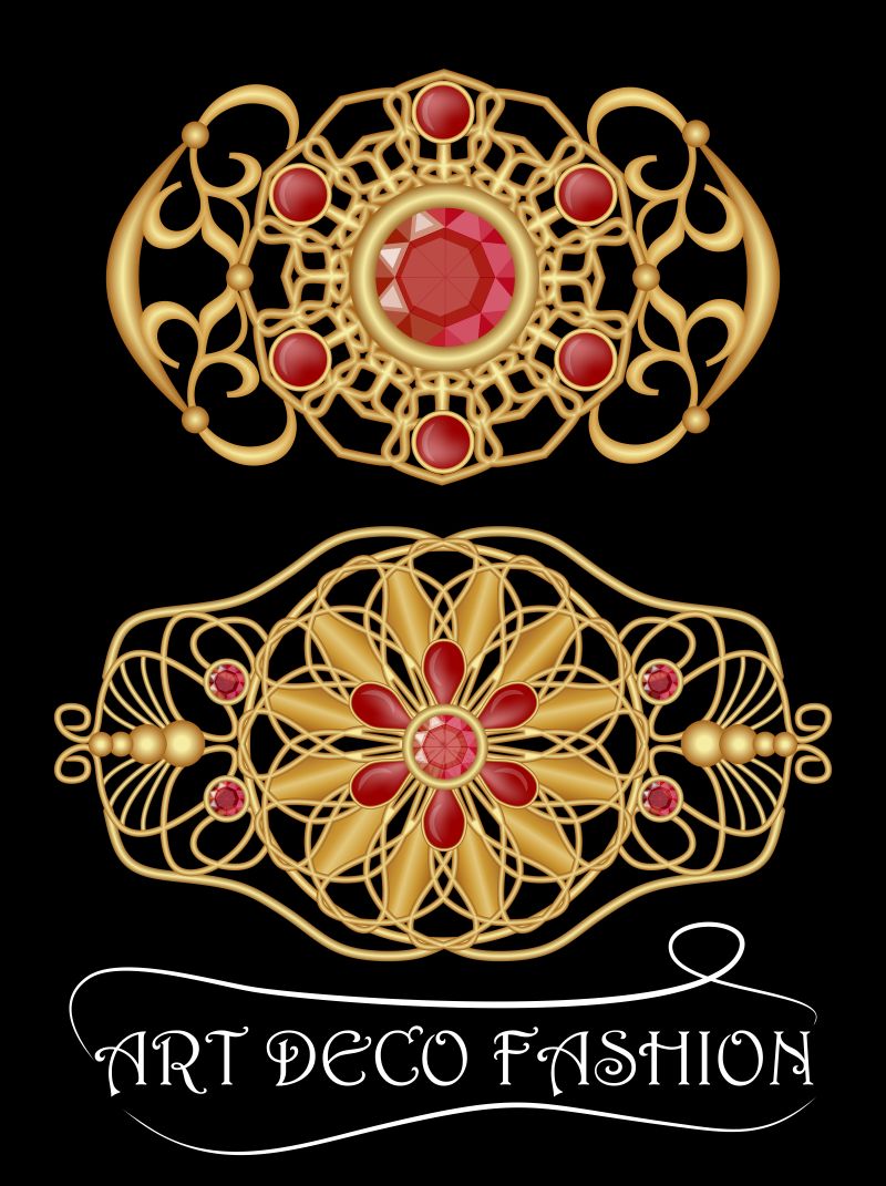 金色丝质古董珠宝的矢量艺术装饰胸针