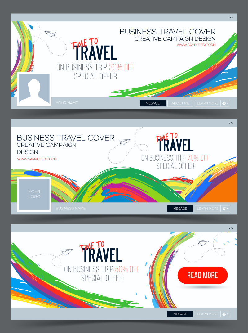 旅行时间彩色矢量网页横幅设计