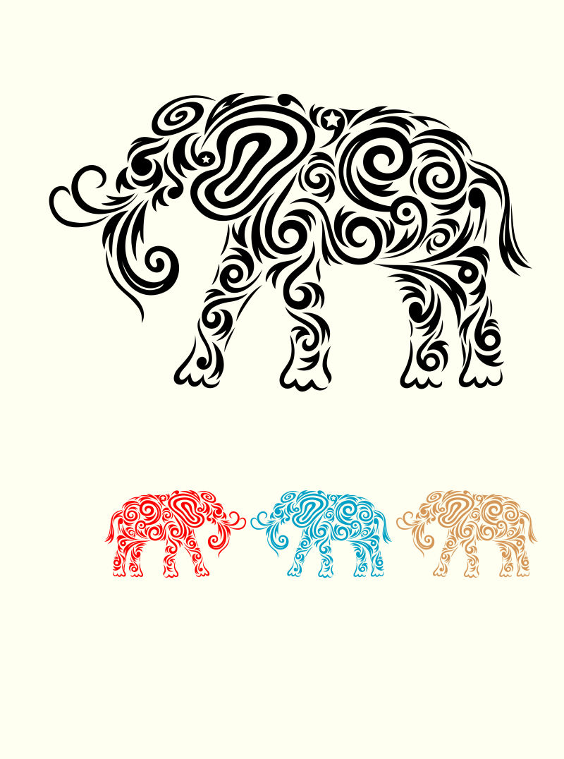 创意抽象艺术大象纹身矢量插图