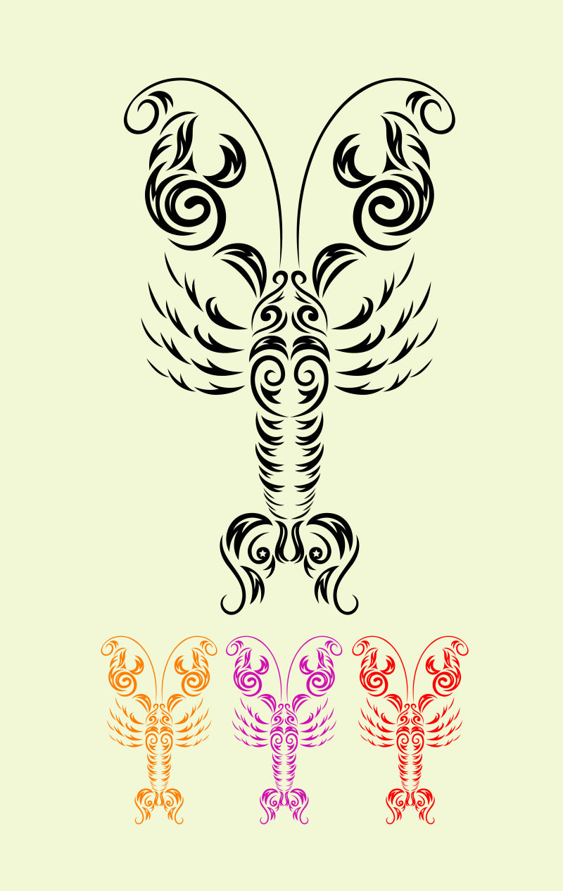 艺术龙虾纹身图案矢量插图