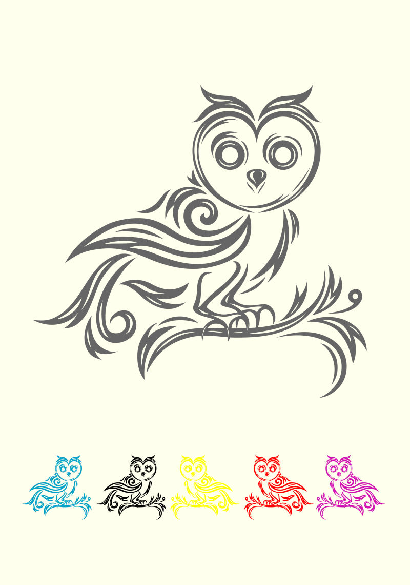 矢量艺术猫头鹰纹身图案