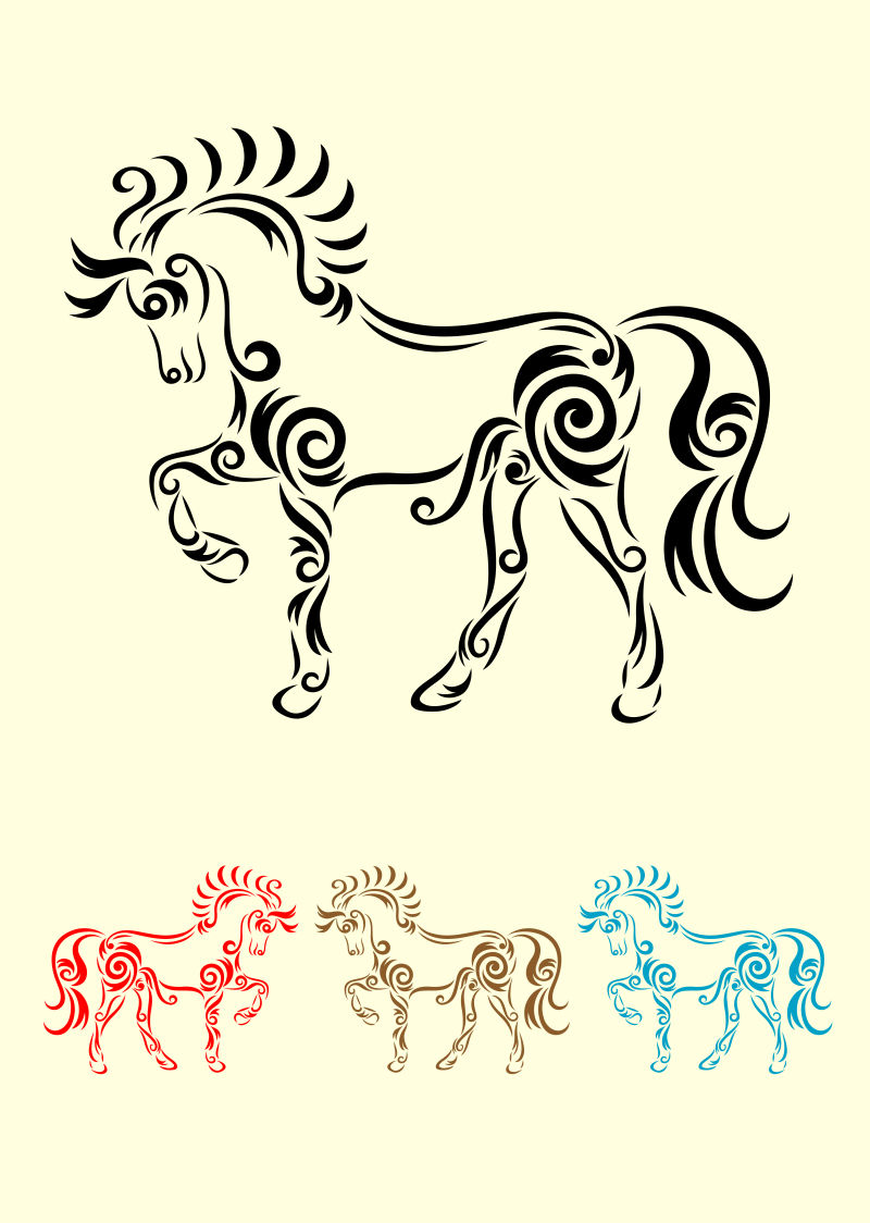 创意抽象艺术马纹身矢量插图
