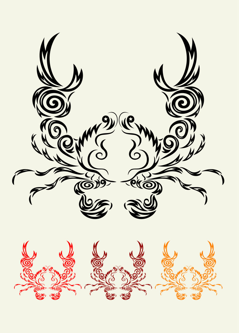 创意抽象艺术螃蟹纹身矢量插图