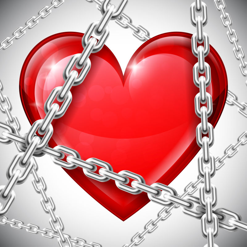 爱心与铁链的矢量插图