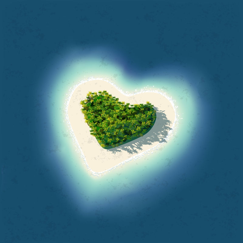 心形的热带岛屿矢量插图