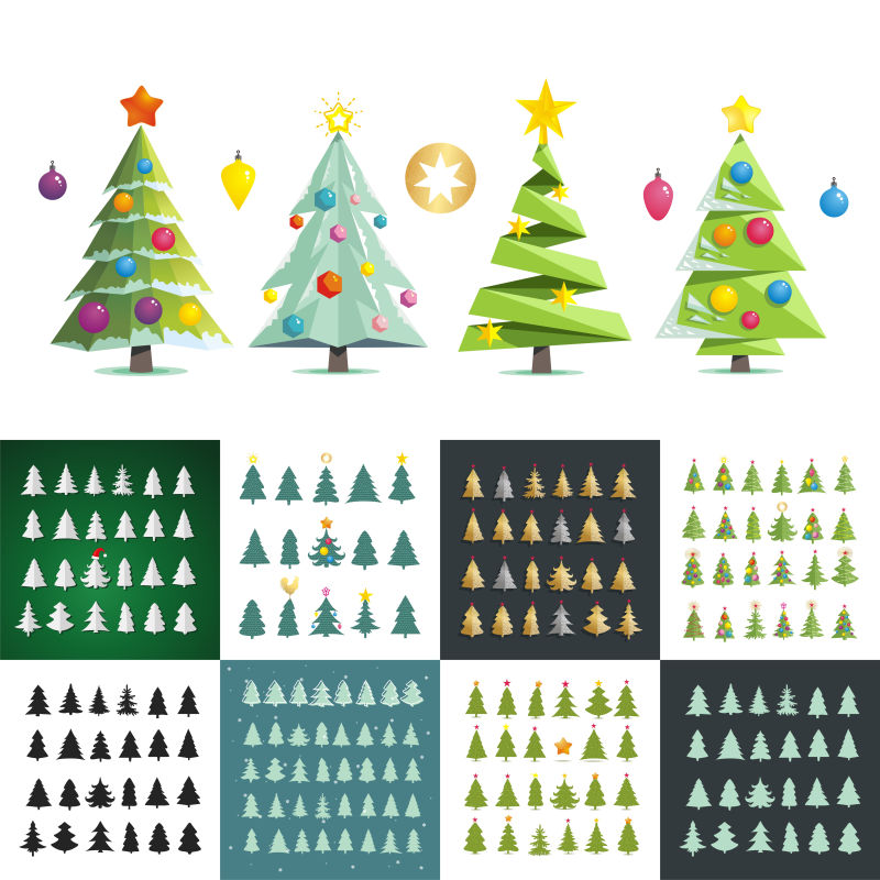 矢量不同的形状的圣诞树设计