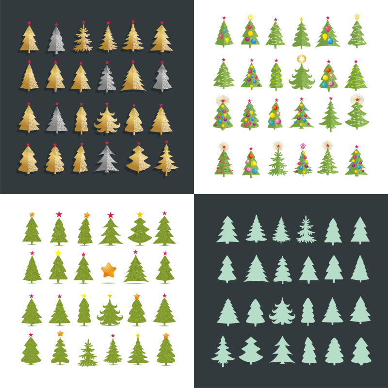 圣诞树剪影图标设计矢量集合