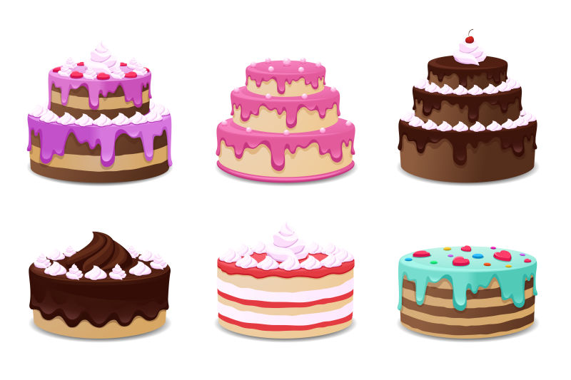 矢量抽象平面卡通生日蛋糕插图