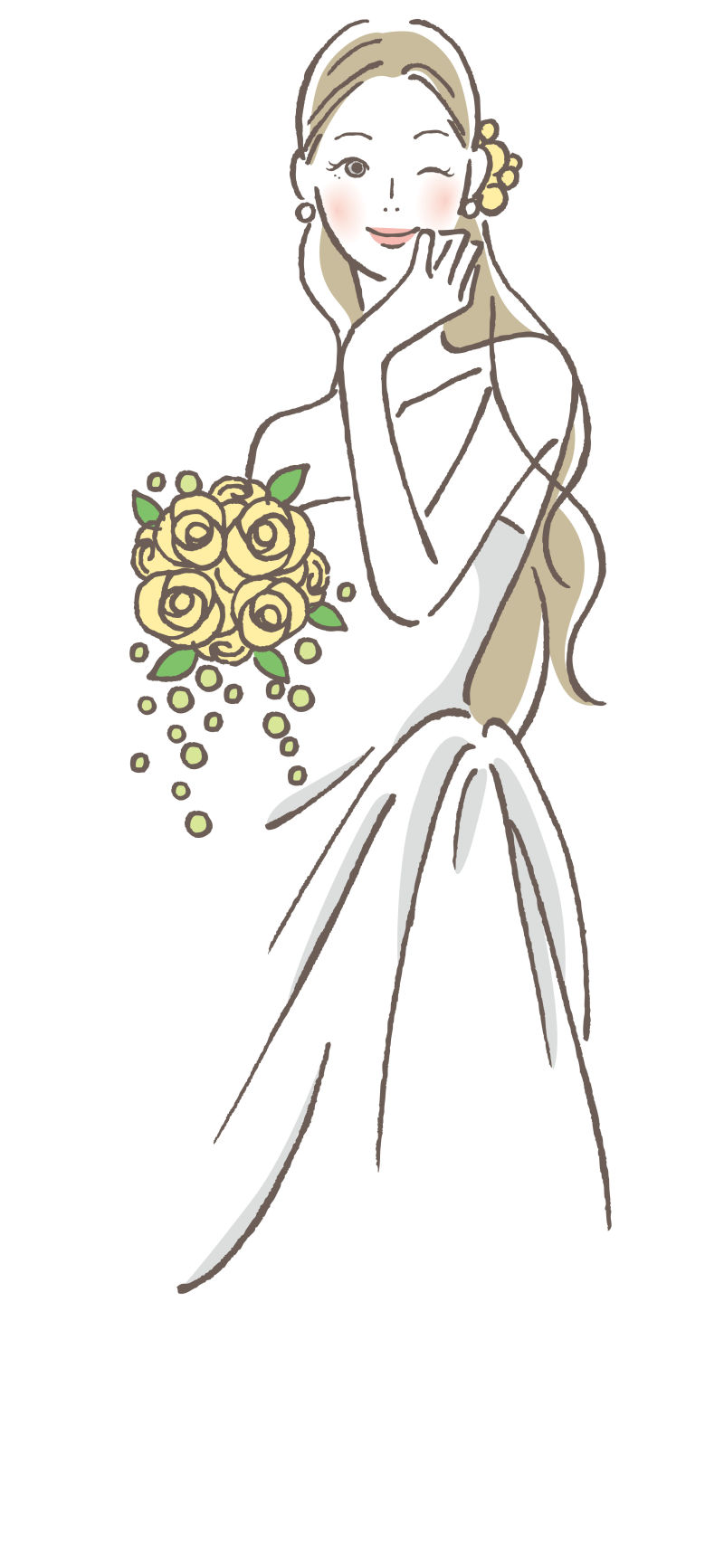 矢量穿着礼服拿着花束的新娘插图