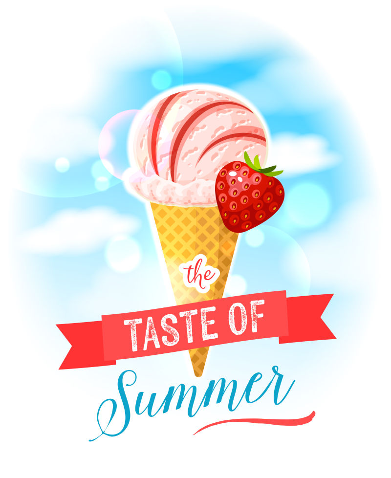 矢量草莓口味冰淇淋海报