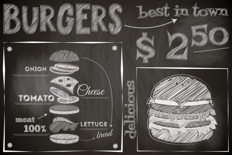 汉堡包菜单矢量手绘插图