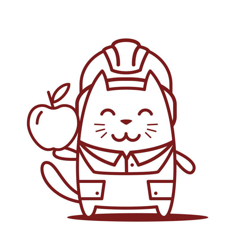 猫男微笑着拿着苹果站着卡通矢量插图