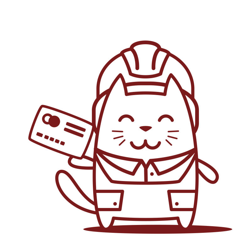 猫男微笑着拿着银行卡卡通矢量插图