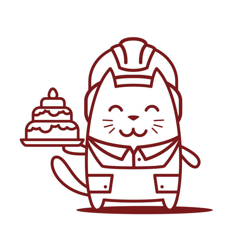 猫男微笑着拿着蛋糕站着卡通矢量插图 