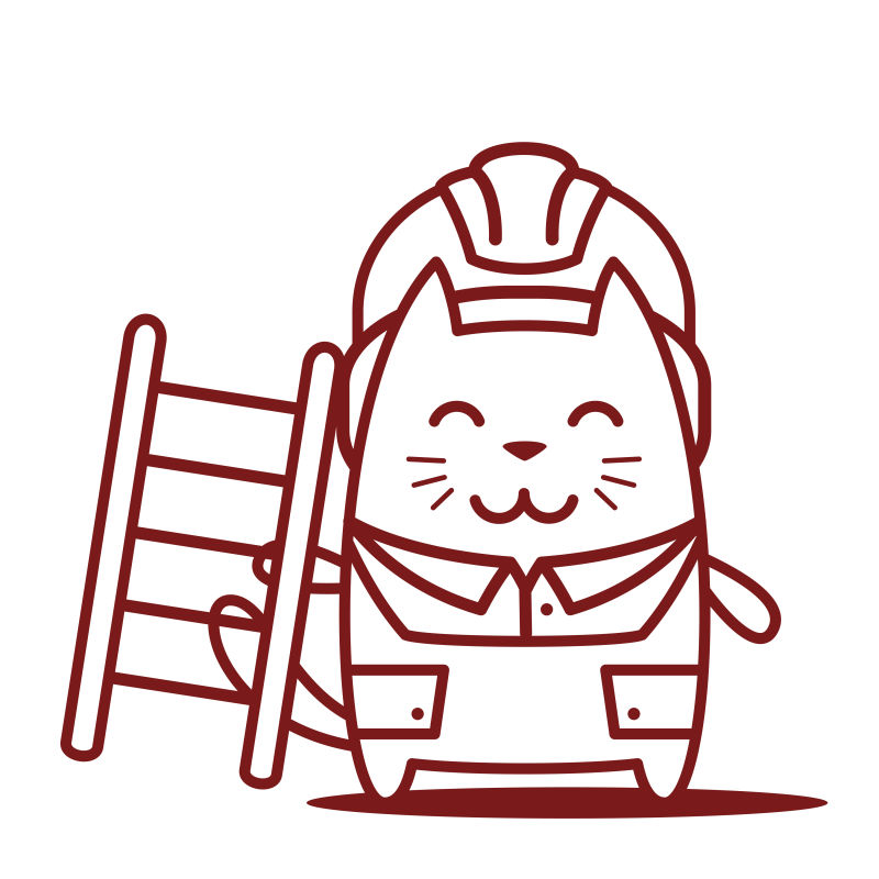 猫男微笑着拿着梯子站着卡通矢量插图