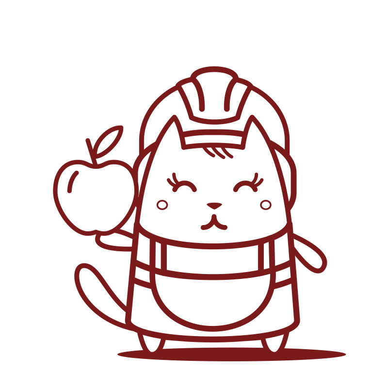猫女微笑着拿着苹果站着卡通矢量插图