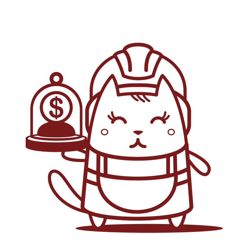 猫女站着微笑抱着一只救生铃卡通矢量插图