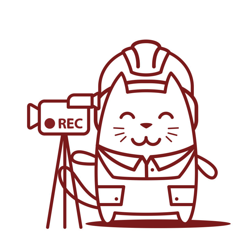 猫男微笑着拿着摄像机卡通矢量插图