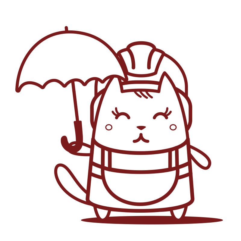 猫女站着微笑着拿着雨伞卡通矢量插图