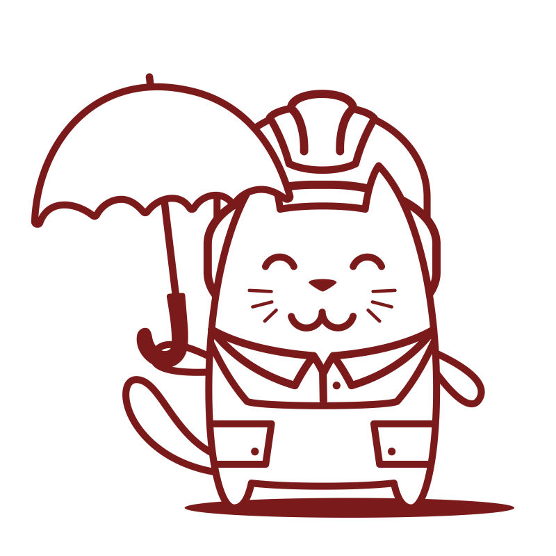 猫男微笑着拿着雨伞站着卡通矢量插图