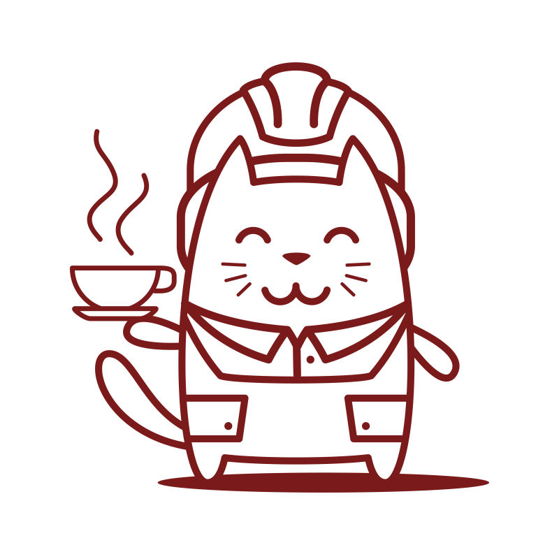 矢量猫微笑着拿着一杯咖啡站着