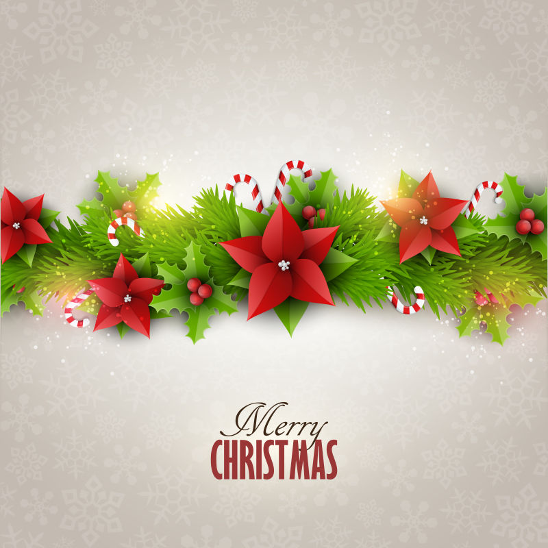 圣诞贺卡矢量带有杉木树枝和装饰元件