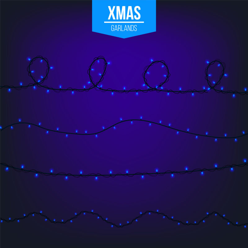 蓝色圣诞灯带矢量设计