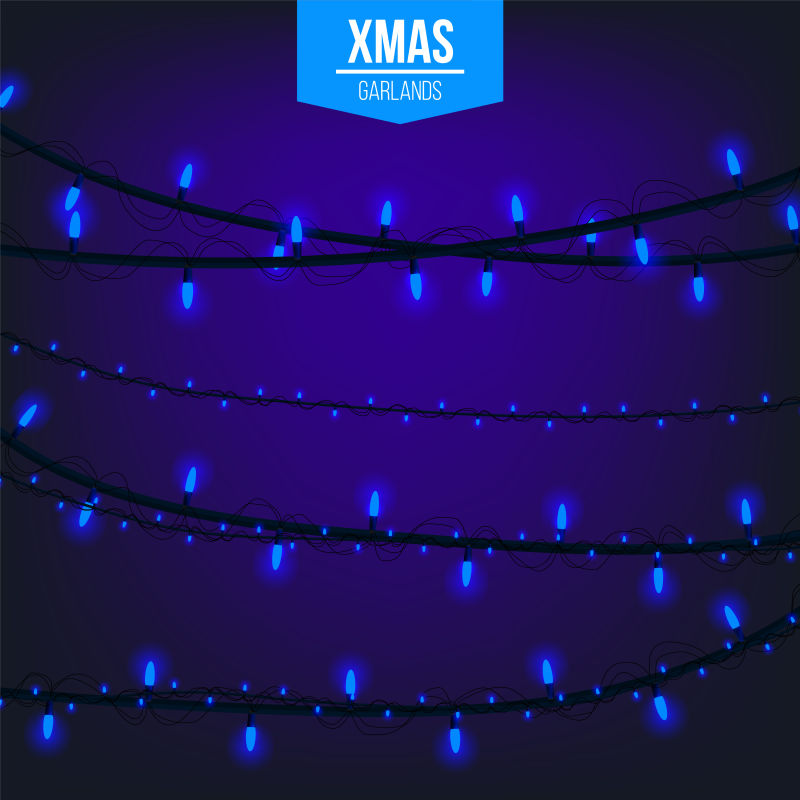 矢量蓝色圣诞灯带设计