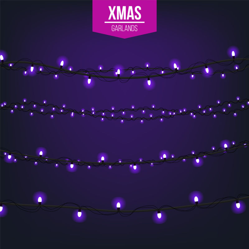 紫色圣诞灯带背景矢量设计
