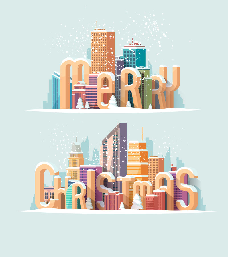 矢量城市景观圣诞贺卡背景设计