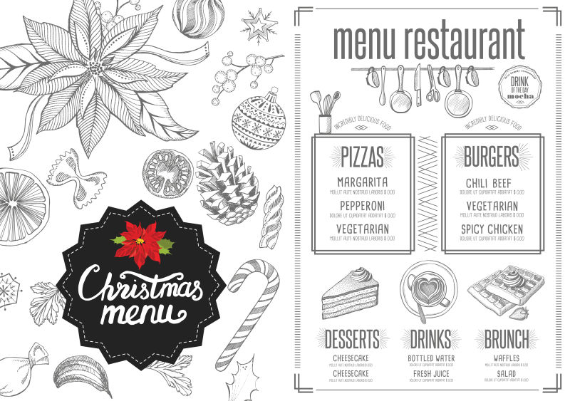 矢量圣诞餐厅菜单样板设计