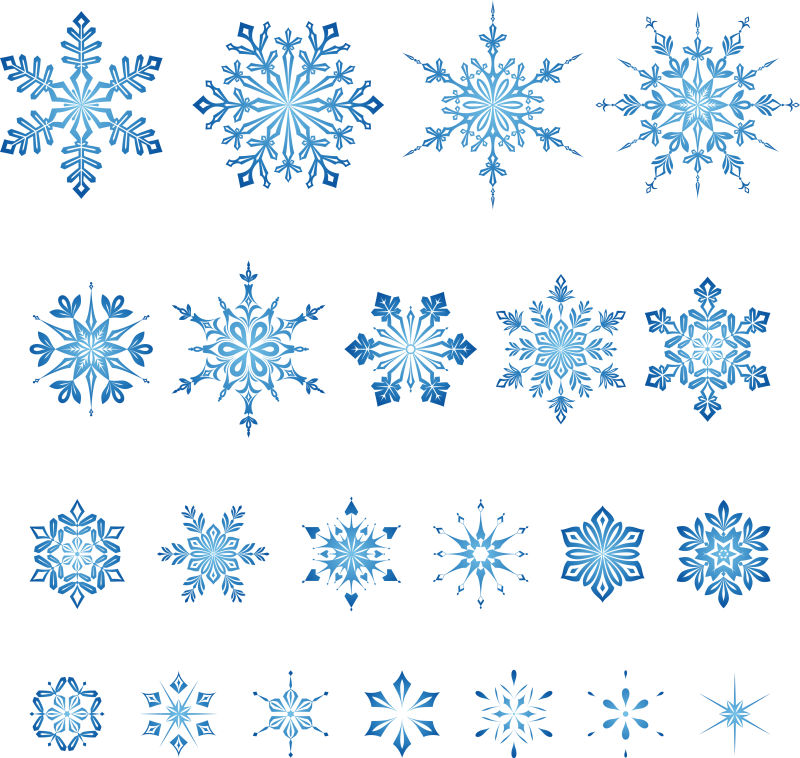 各种不同的蓝色雪花矢量图标