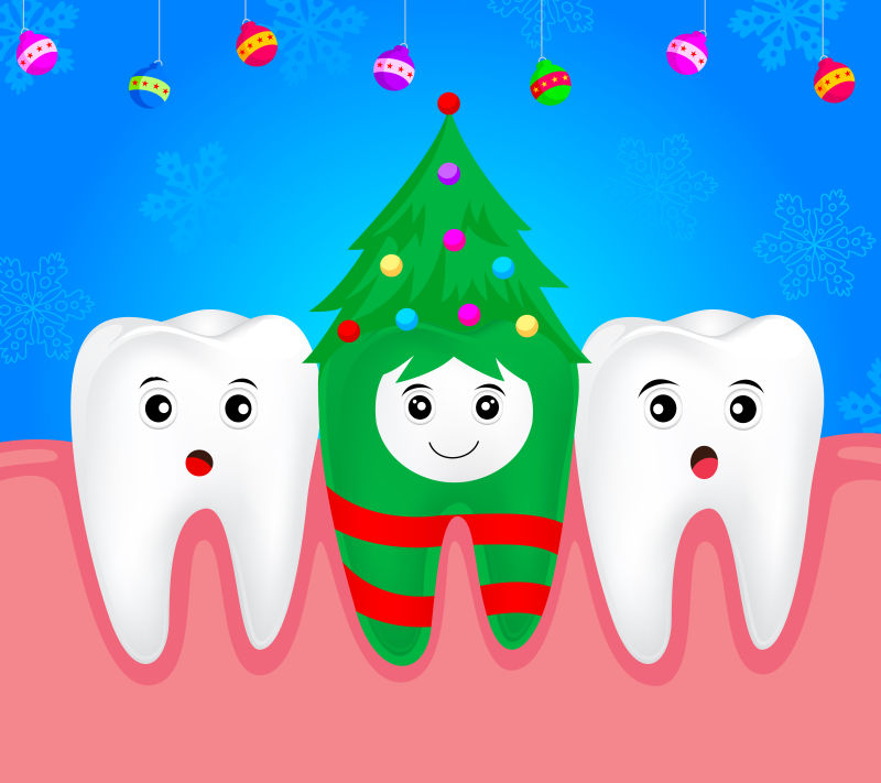 创意矢量卡通圣诞树主题的牙齿插图