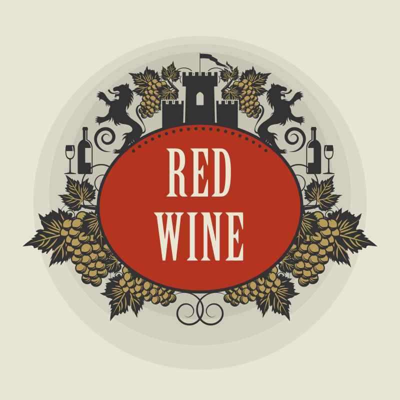 创意矢量红色古典葡萄酒标签设计