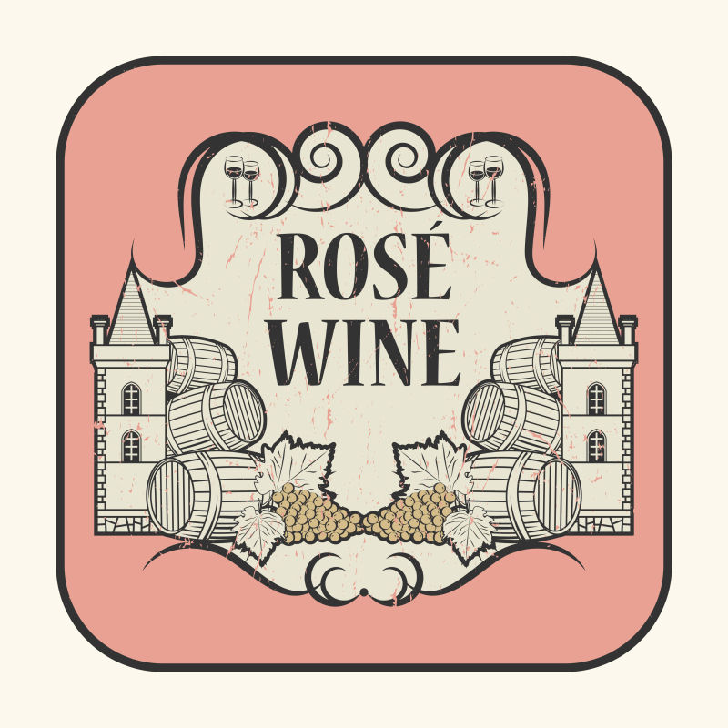 矢量复古抽象玫瑰酒标签设计