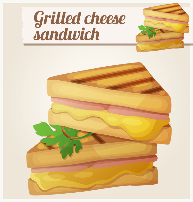 烤奶酪三明治矢量插图设计